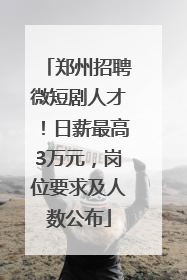 郑州招聘微短剧人才！日薪最高3万元，岗位要求及人数公布